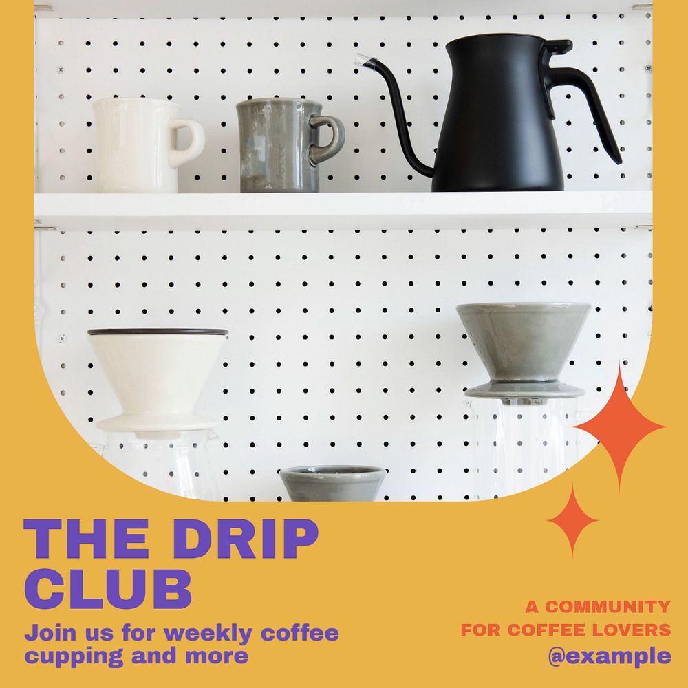 Drip coffee club Instagram post template, editable social media ad