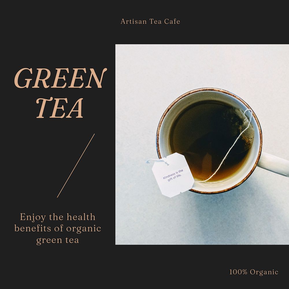 Green tea Instagram post template, editable social media design