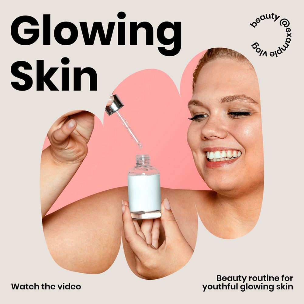 Glowing skin Instagram post template, editable text