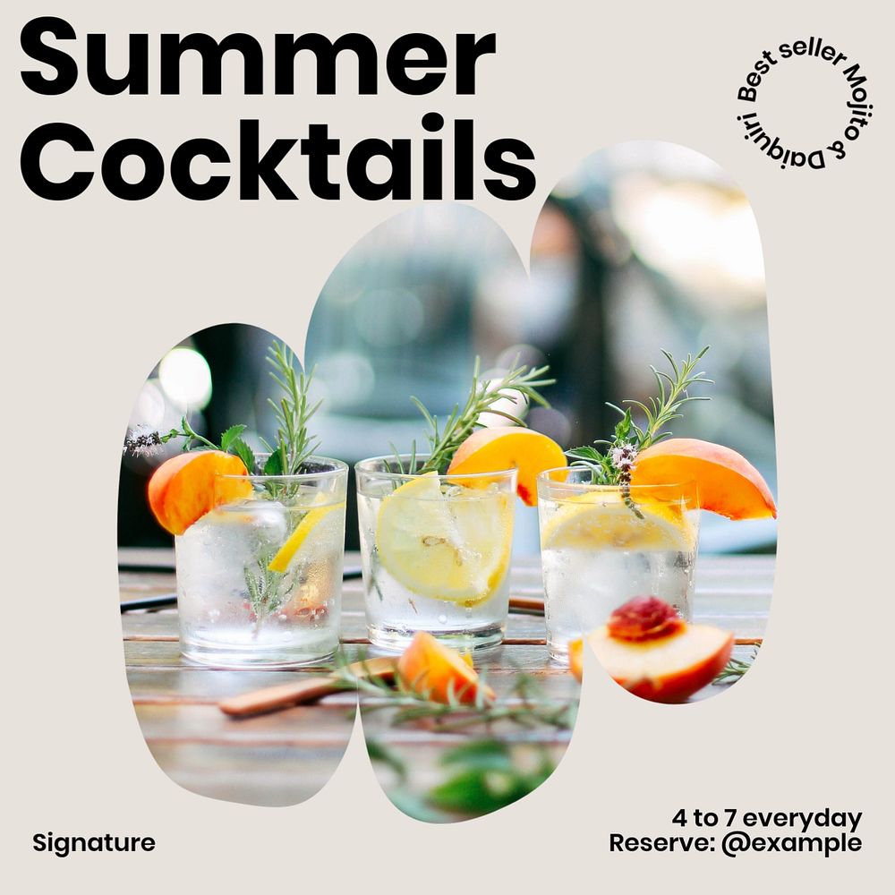 Summer cocktails Instagram post template, editable design