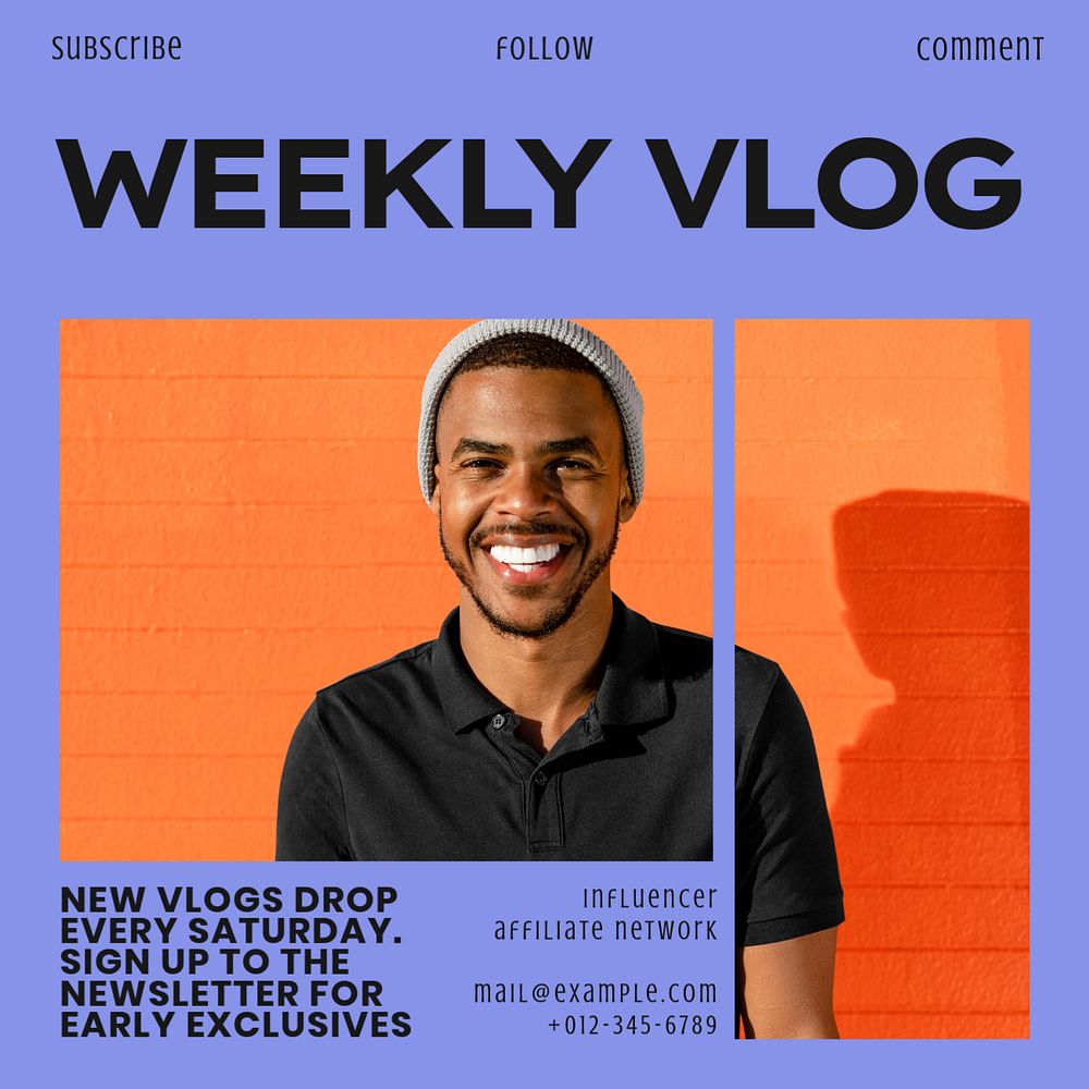 Weekly vlog social media template, editable design