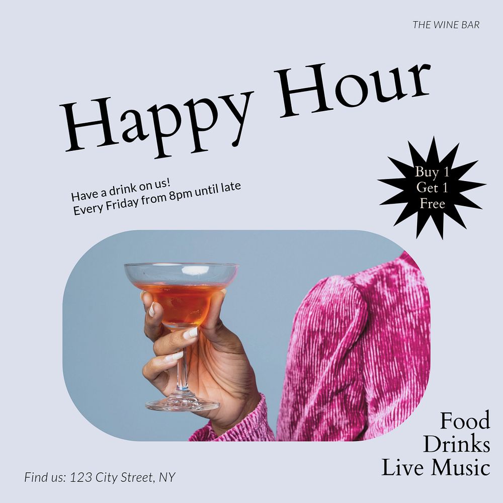 Happy hour Instagram post template, editable social media ad