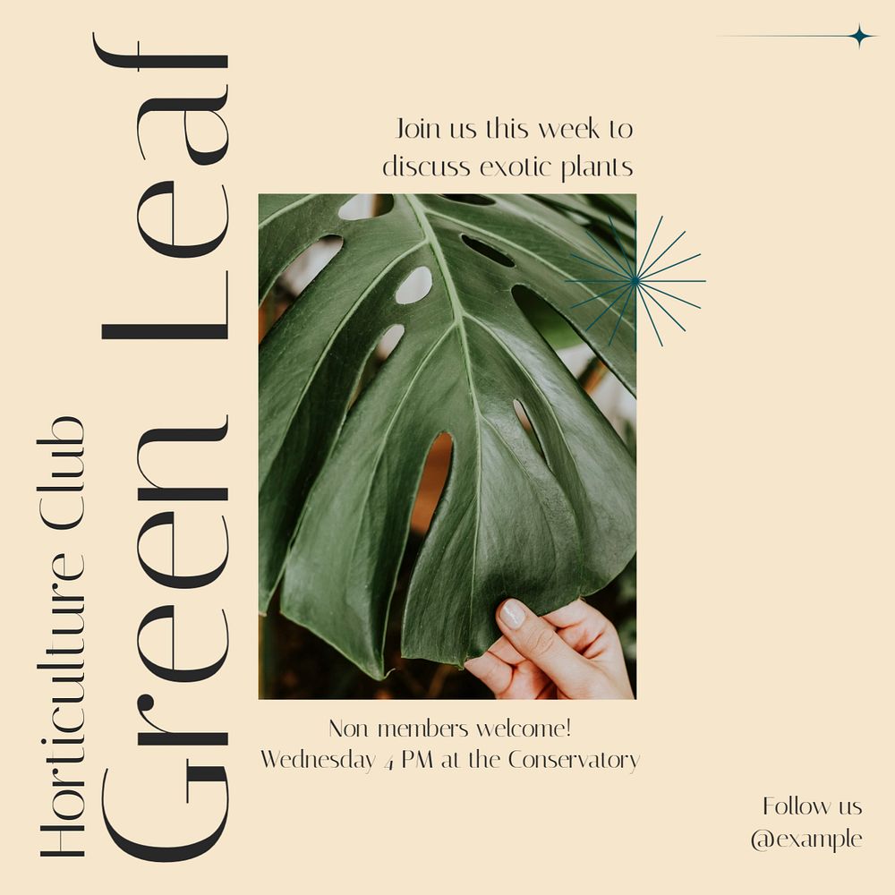 Green leaf club Instagram post template, editable design