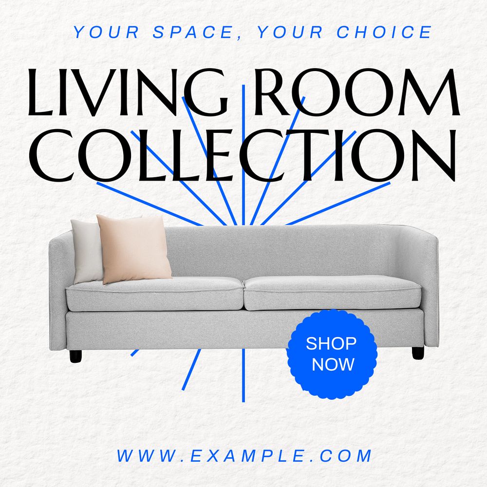 Living room decor Instagram post template, editable text