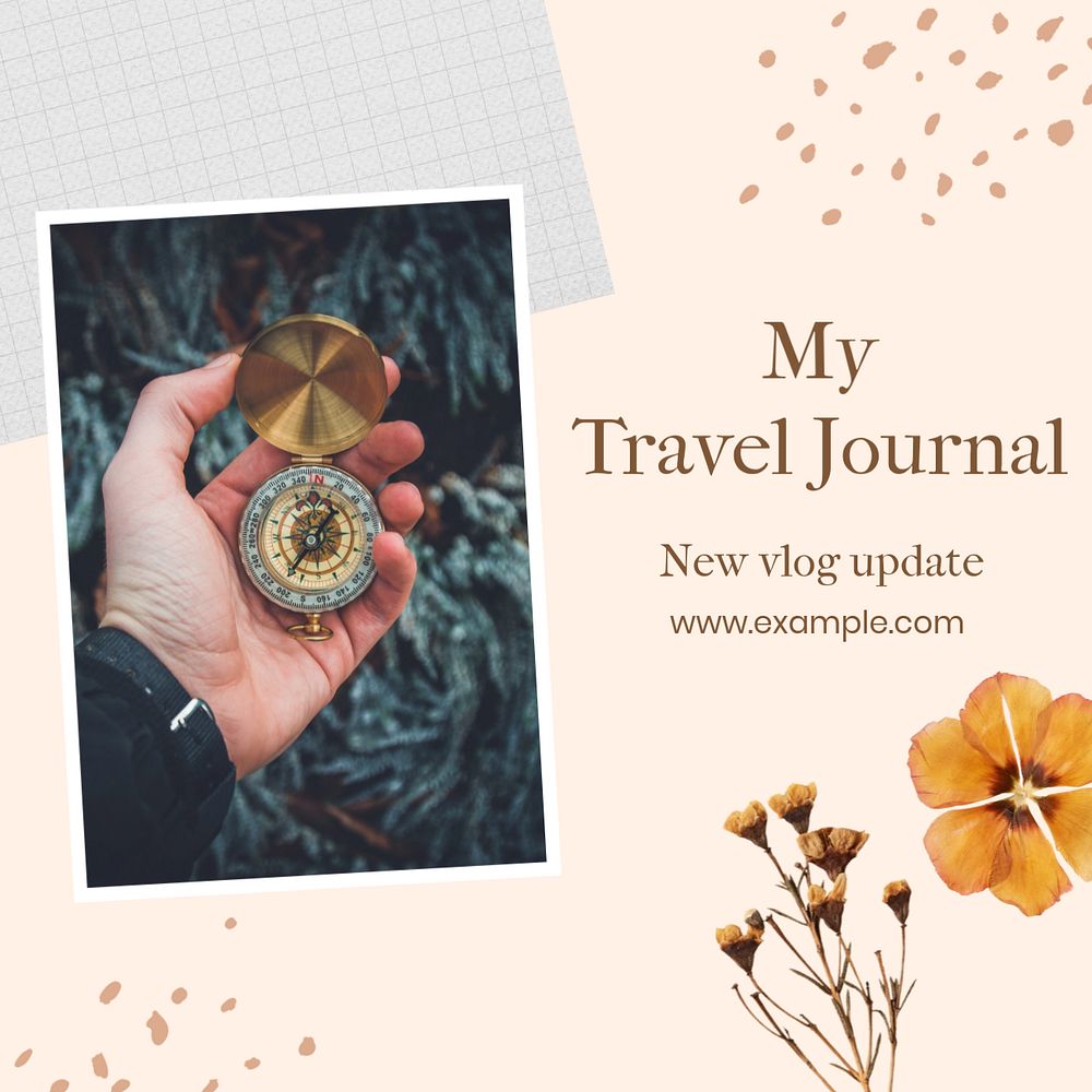 Travel journal Instagram post template, editable social media ad