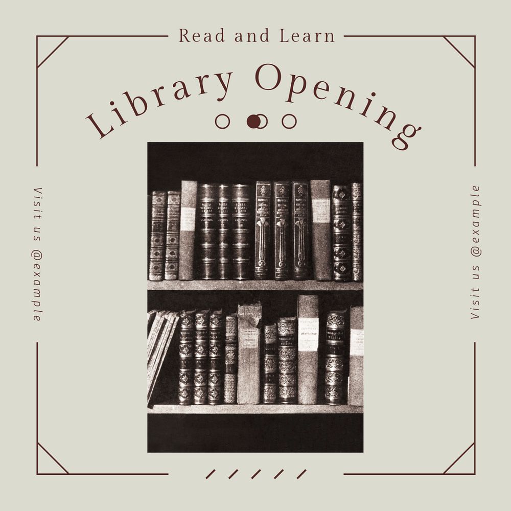 Library opening Instagram post template, editable social media ad