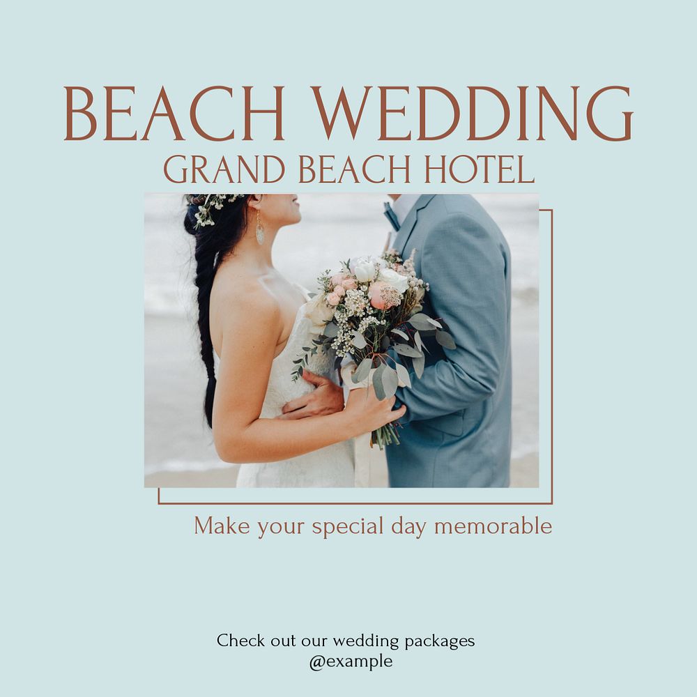 Beach wedding Instagram post template, editable design