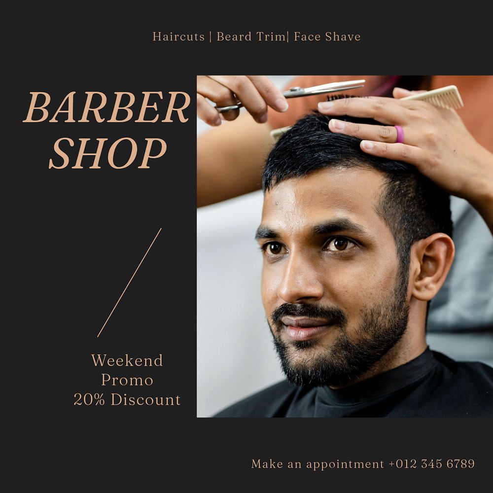 Barbershop Facebook post template, editable design