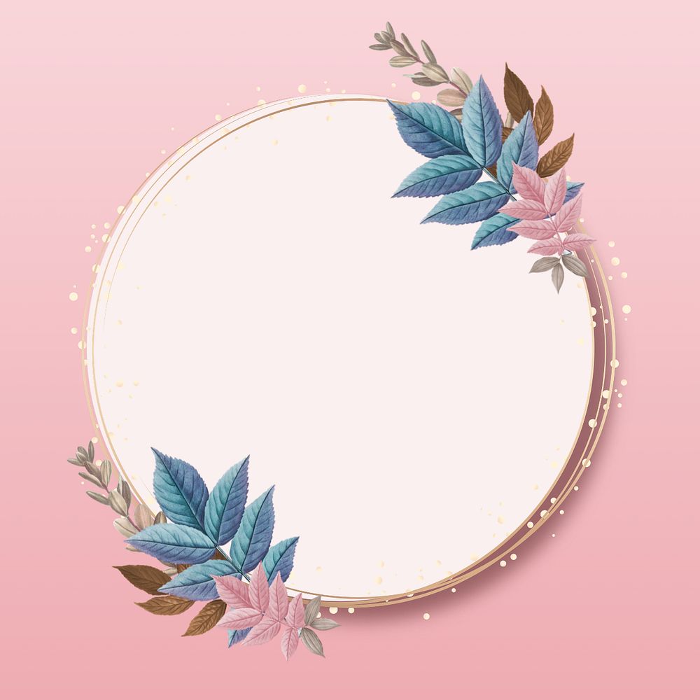 Round gold frame, editable leaf design