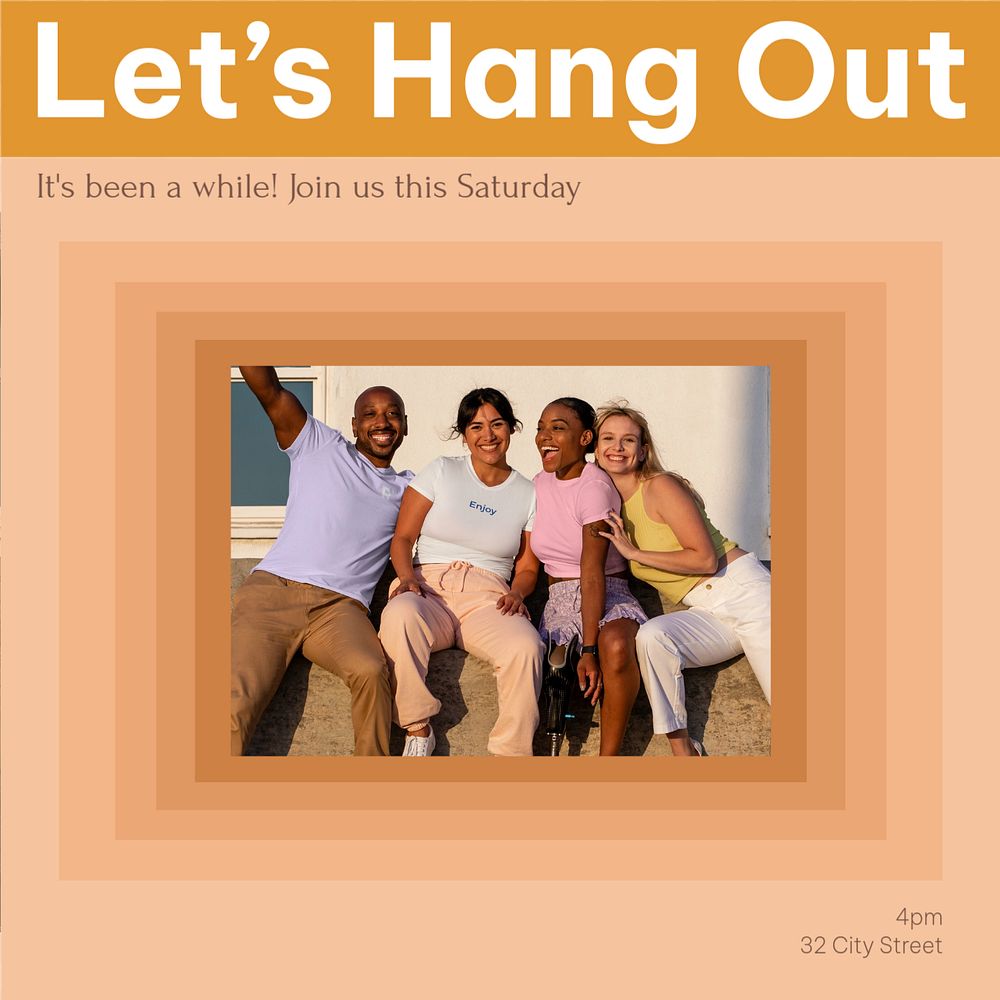 Hang out Instagram post template, editable social media design