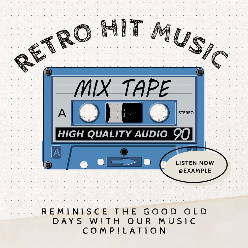 Retro music playlist Instagram post template, editable text