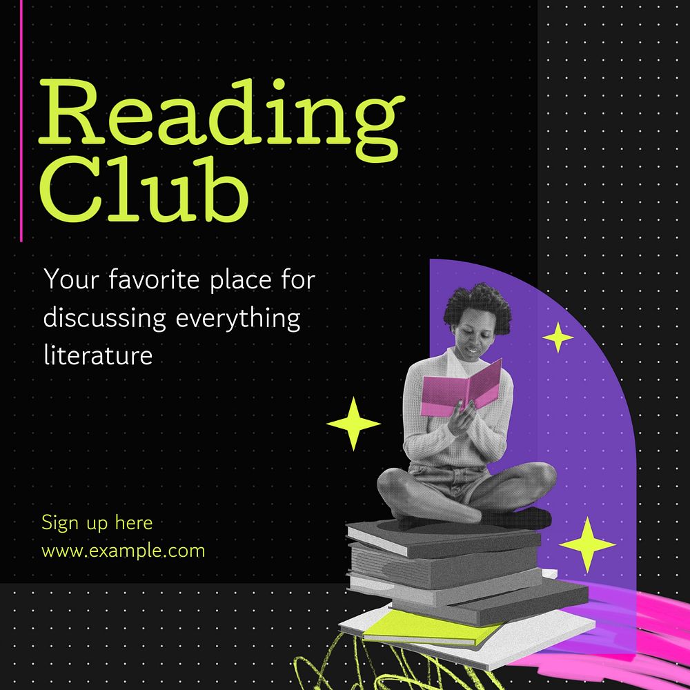 Reading club Instagram post template, editable text