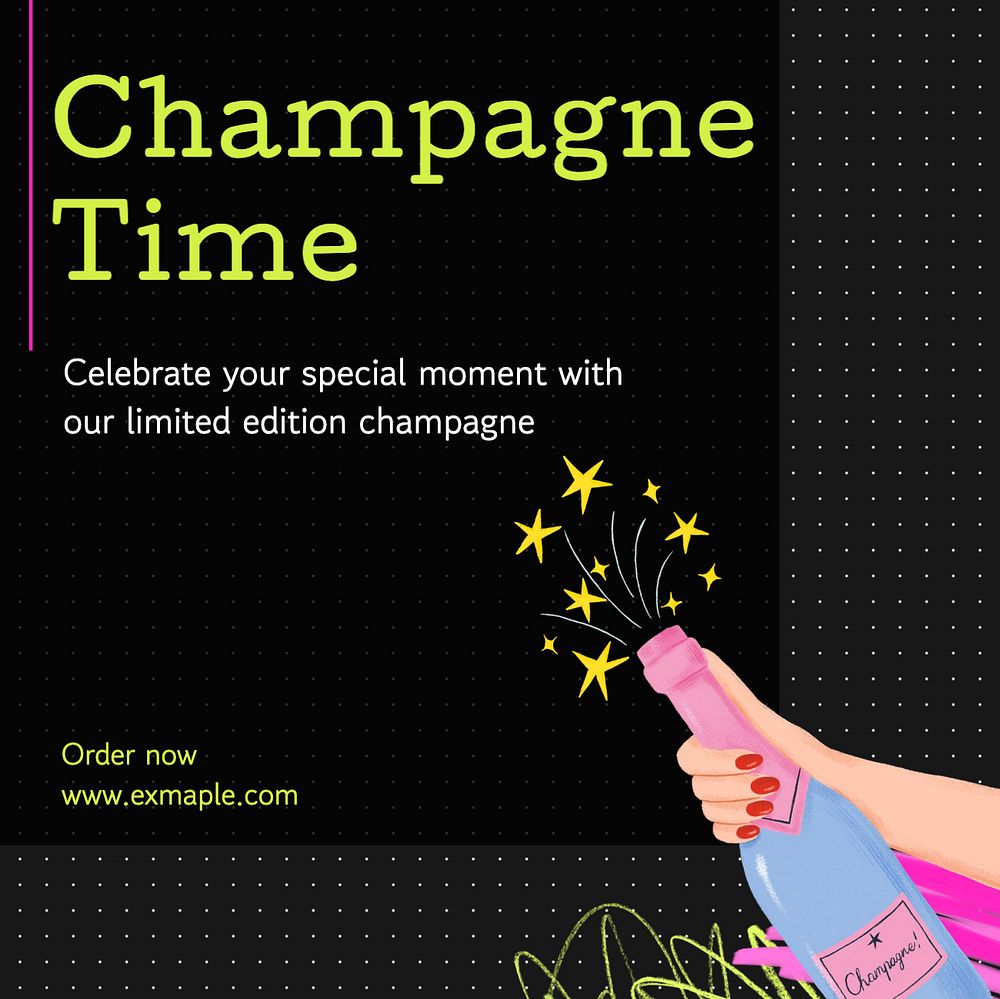 Champagne time Instagram post template, editable text