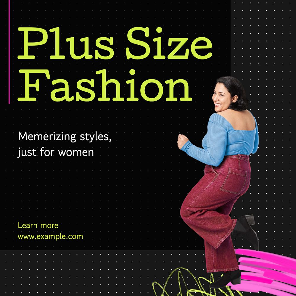 Plus size fashion Instagram post template, editable text