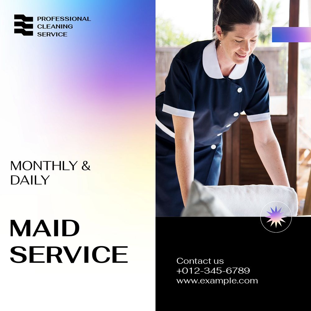 Maid service Instagram post template, editable text