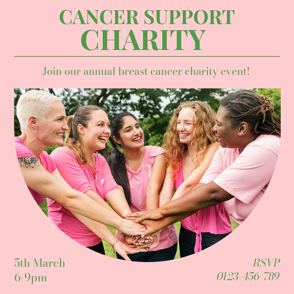 Cancer support charity Instagram post template, editable social media ad