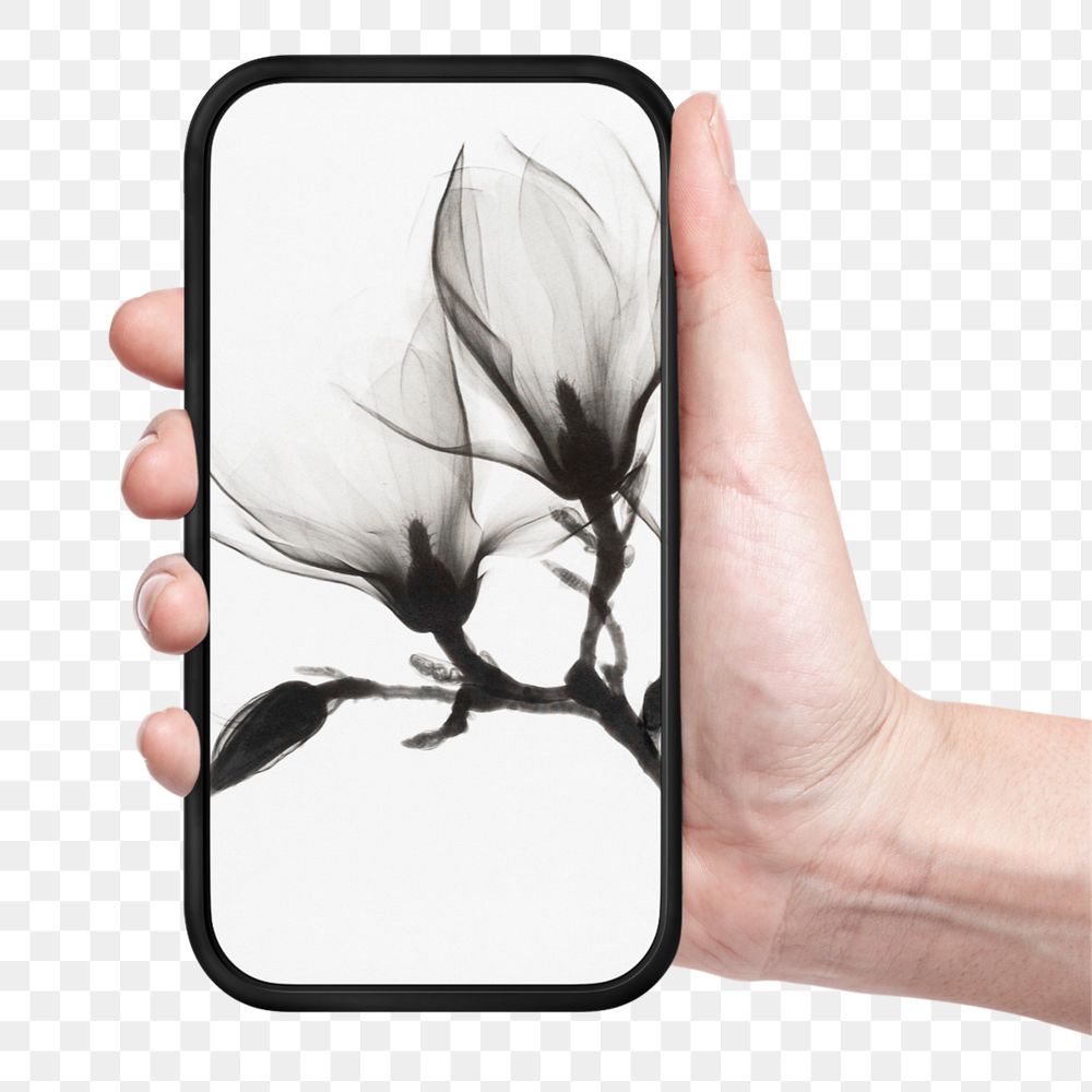 PNG Abstract flower phone screen mockup element, editable design transparent background