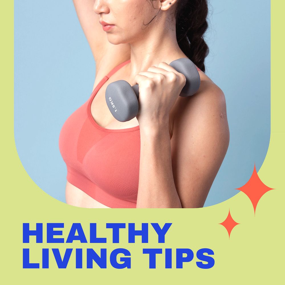 Healthy living tips Instagram post template, editable social media ad