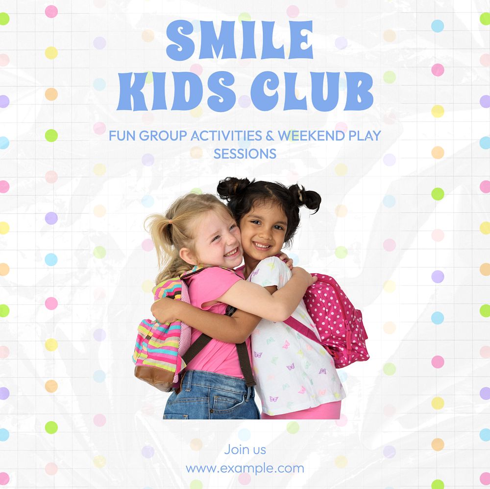 Smile kids club Instagram post template, editable text