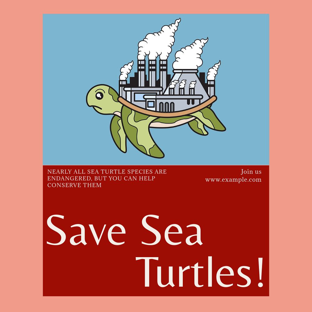 Save sea turtles Instagram post template, editable social media design