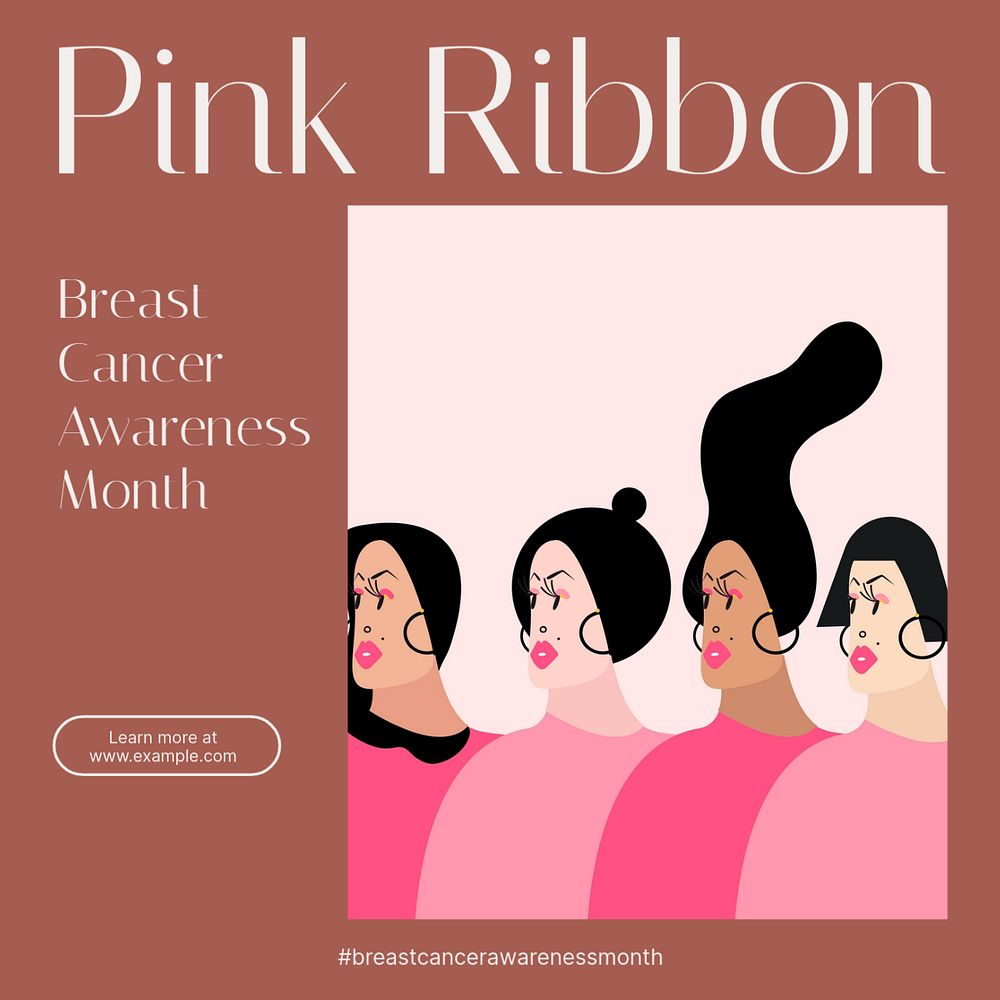 Pink ribbon Instagram post template, editable social media design