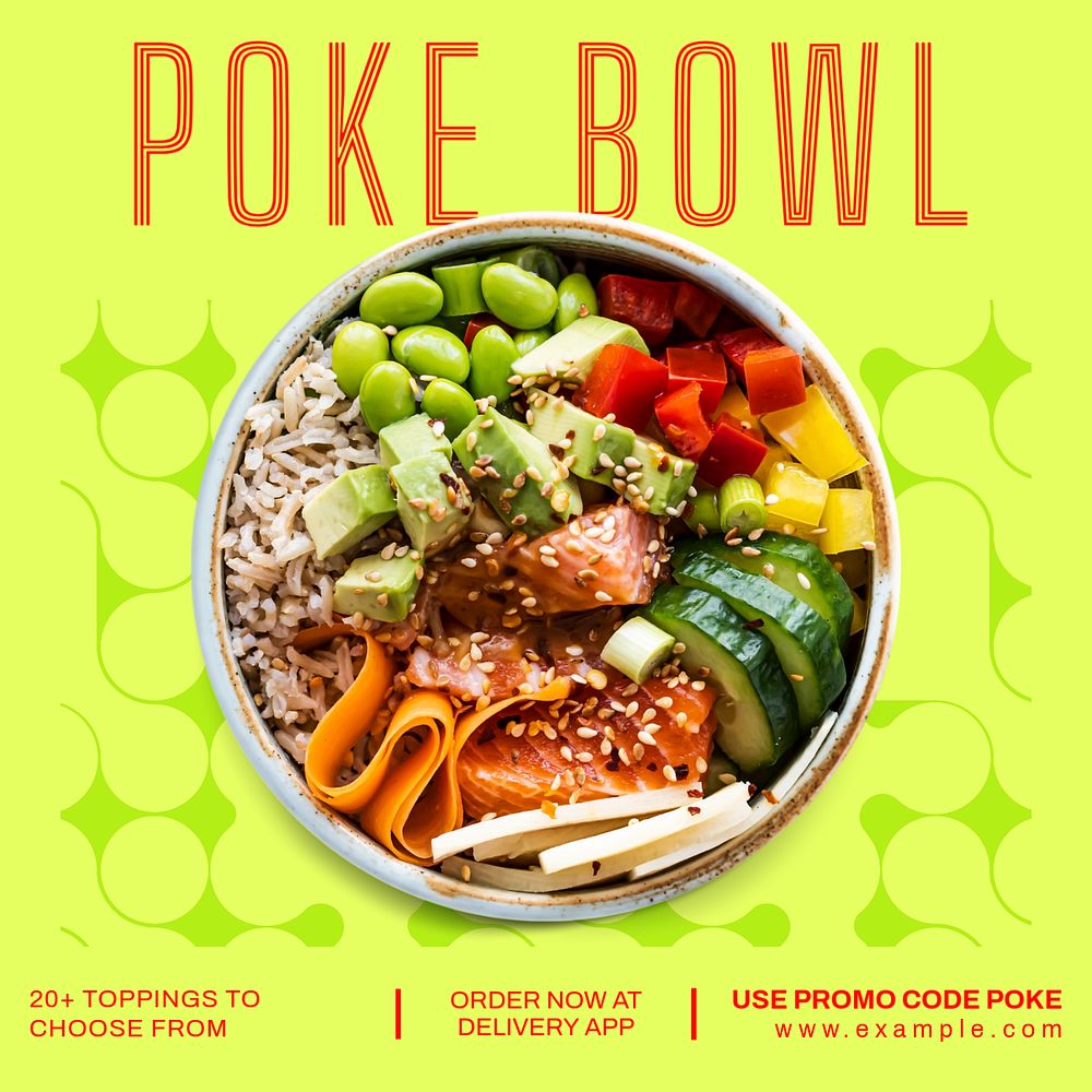 Poke bowl Instagram post template, editable text