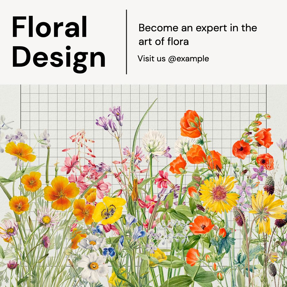 Floral design Instagram post template, editable text