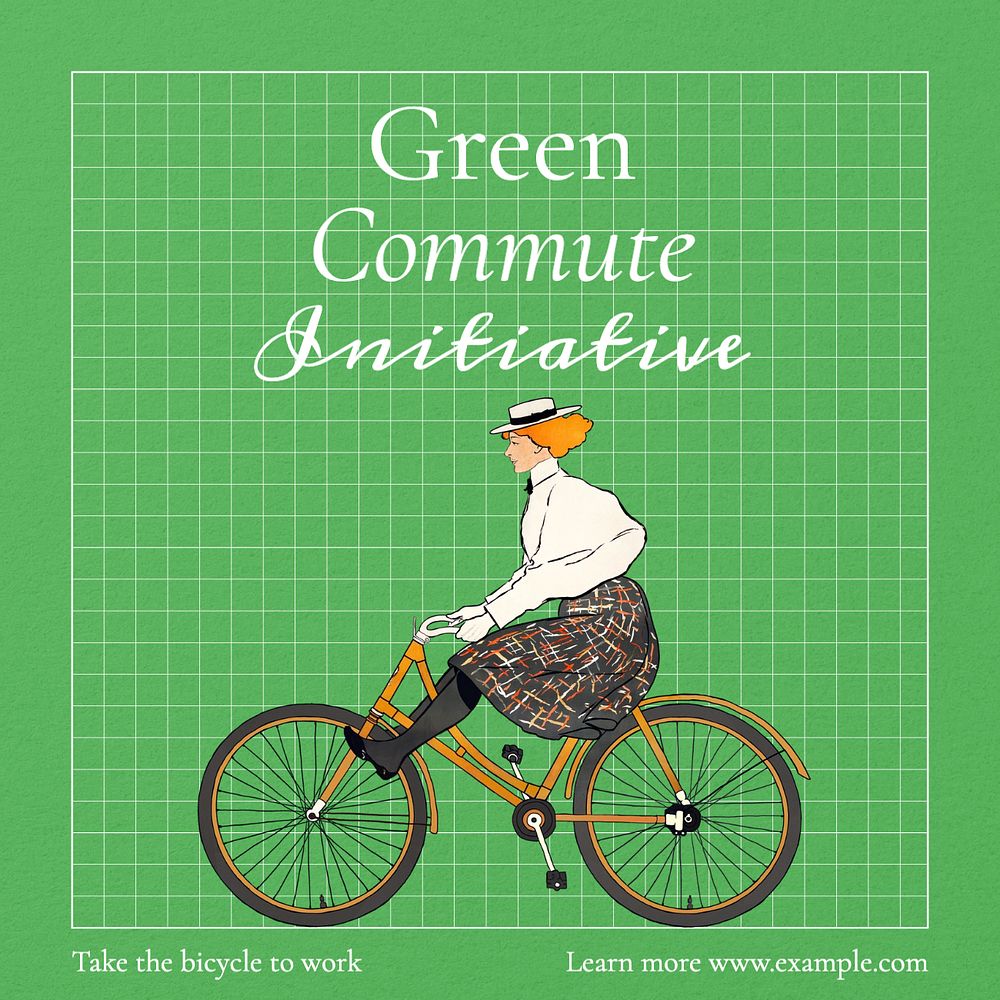 Green commute initiative Instagram post template, editable text