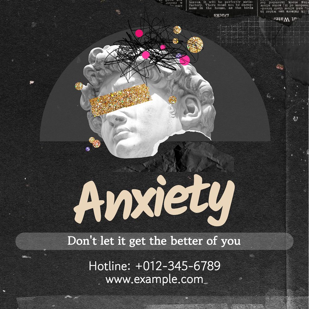 Anxiety hotline Instagram post template, editable text