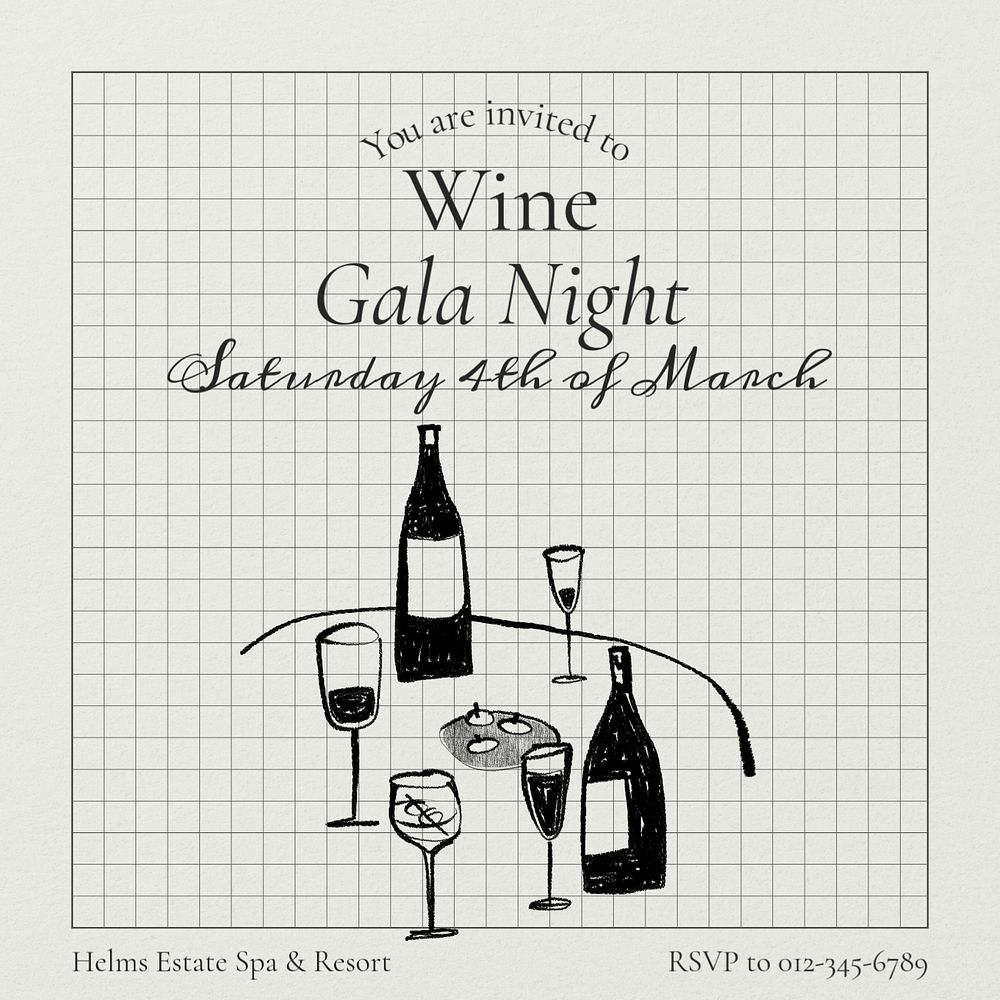 Wine gala night Instagram post template, editable text