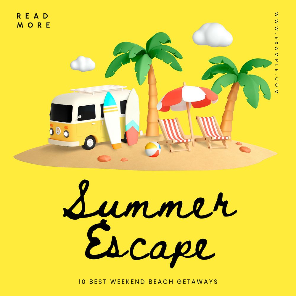 Summer escape Facebook post template, editable design