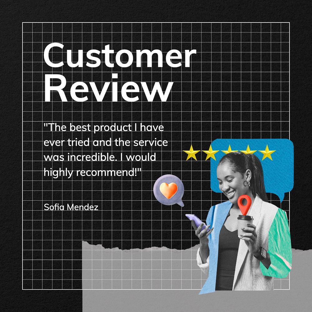 Customer review Instagram post template, editable text