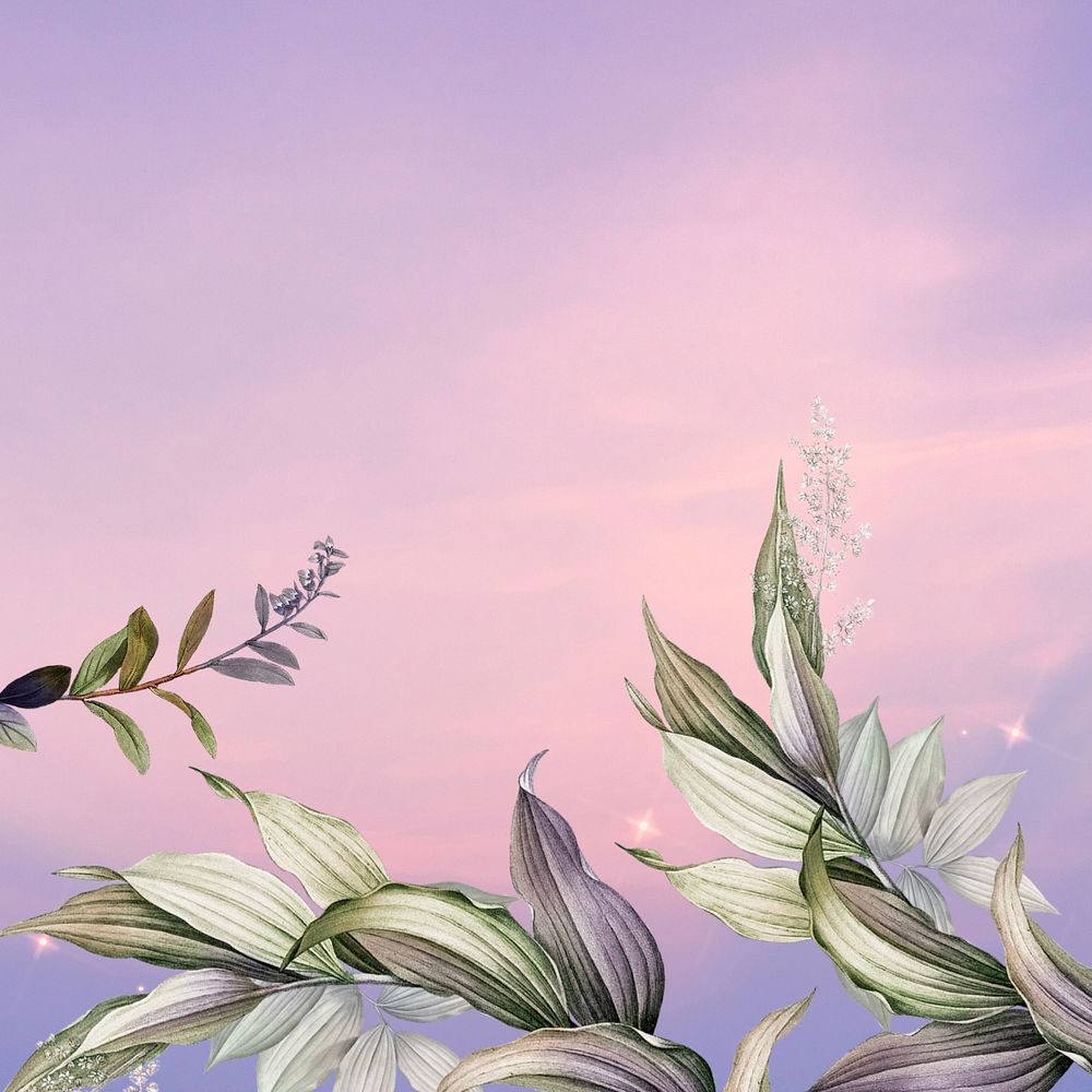 Pastel purple sky background, editable tree branch border