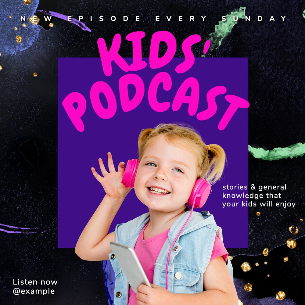 Kids' podcast Instagram post template, editable text