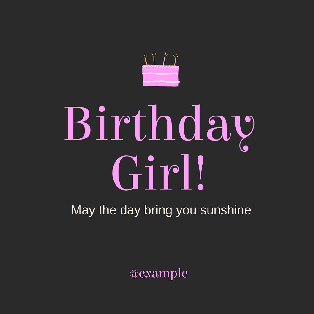 Birthday girl Instagram post template, editable text