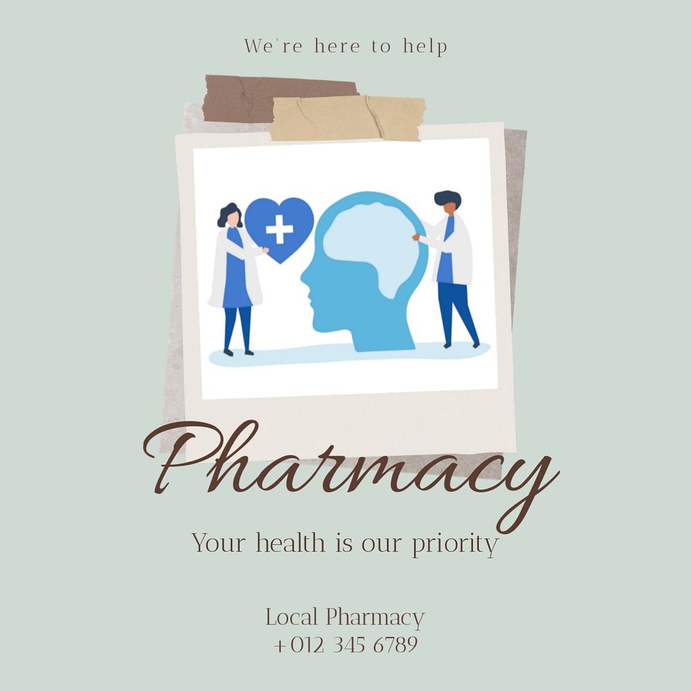 Pharmacy Instagram post template, editable social media design