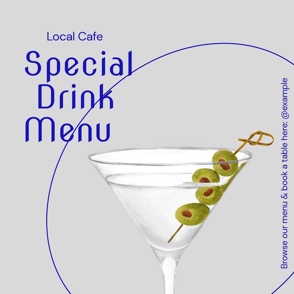 Special drink menu post template, editable social media design