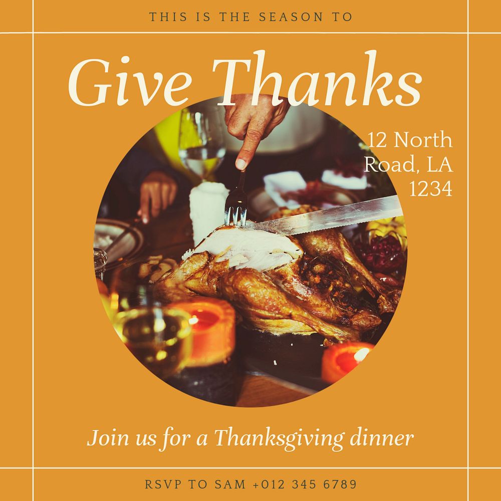 Thanksgiving dinner Instagram post template, editable social media design