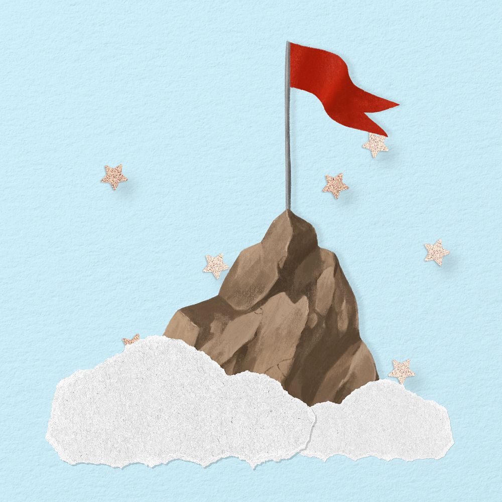 Mountain top flag, adventure tourism background, editable design