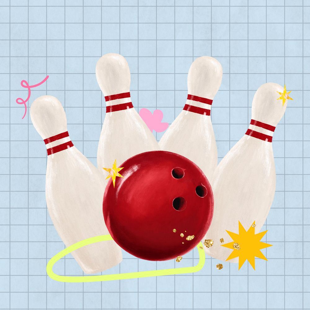 Bowling aesthetic, hobby illustration, editable design