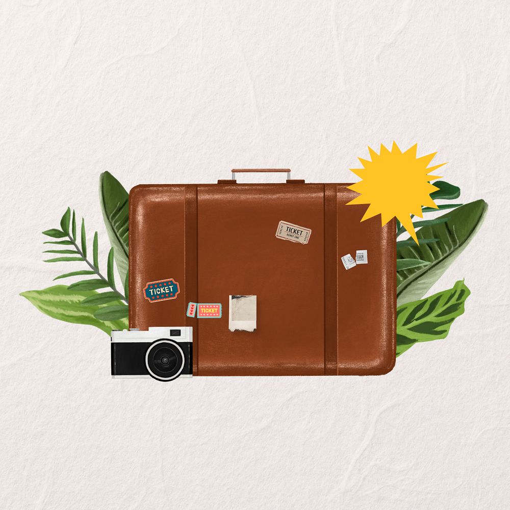 Travel luggage aesthetic, camera illustration, editable design