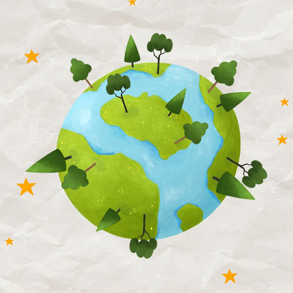 Green globe with trees, environment illustration, editable design