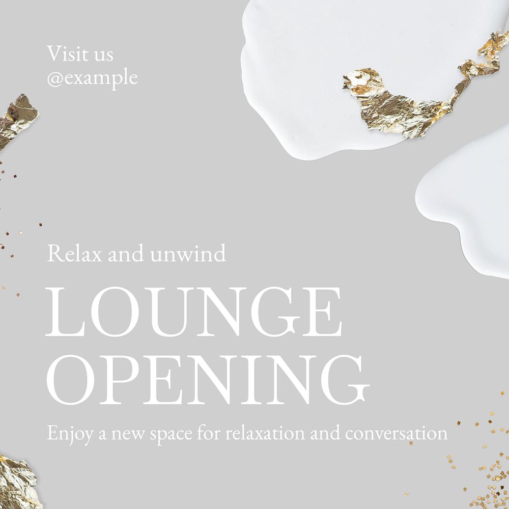 Lounge opening Instagram post template, editable text