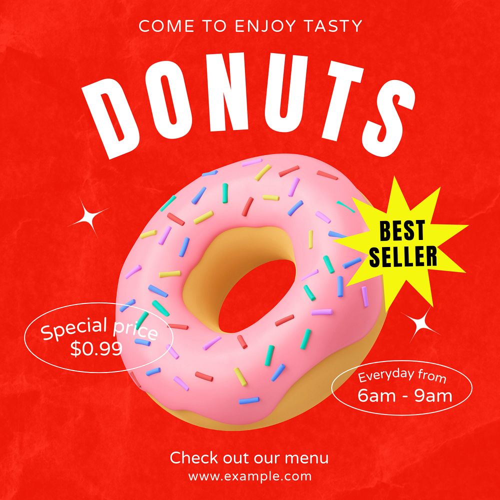 Donut shop social post template, editable design for Instagram