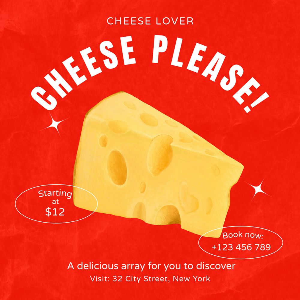 Cheese Instagram post template, editable text