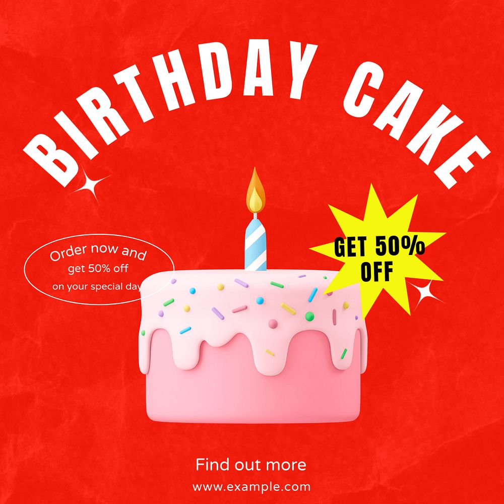 Birthday cake Facebook post template, editable design