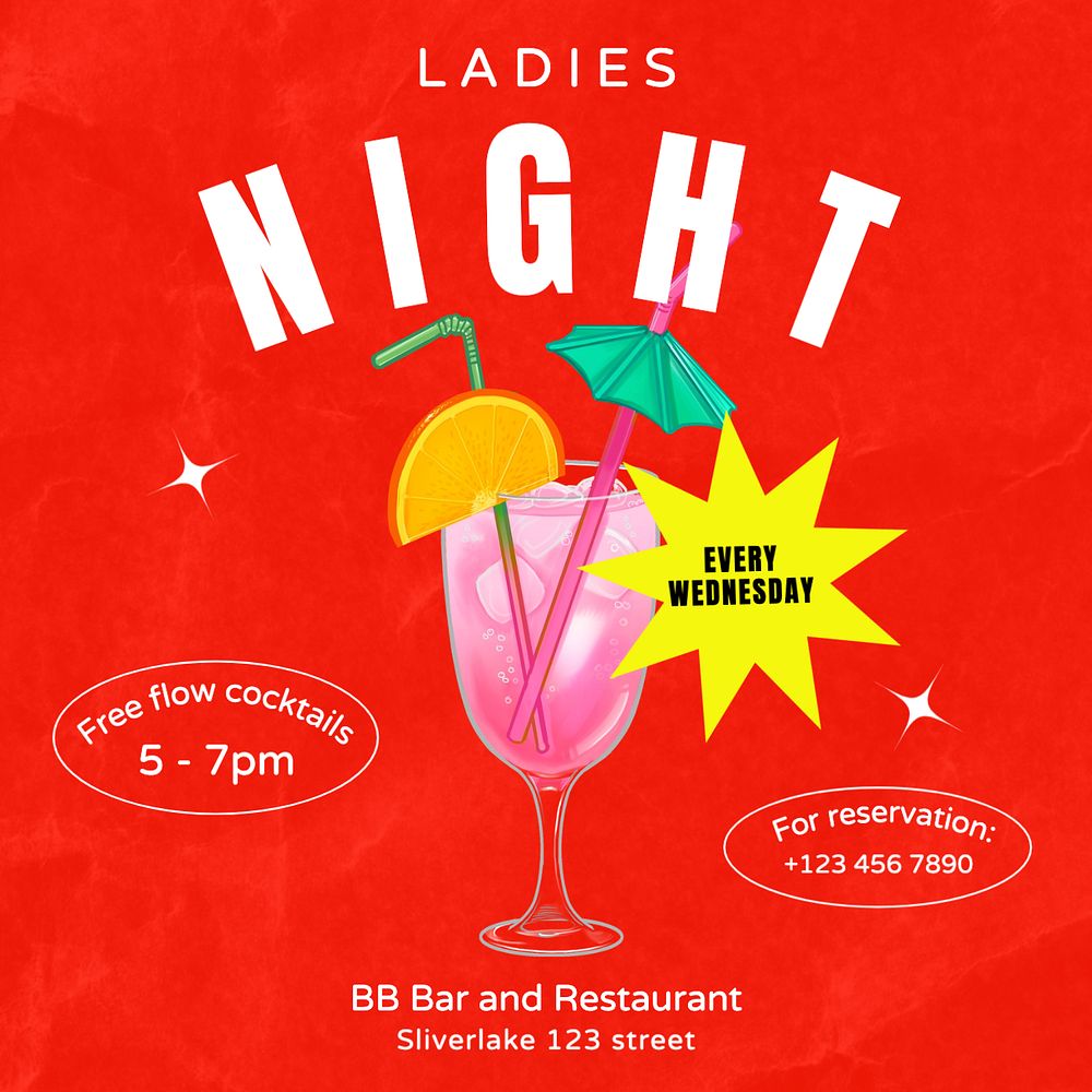 Ladies night Instagram post template, editable text