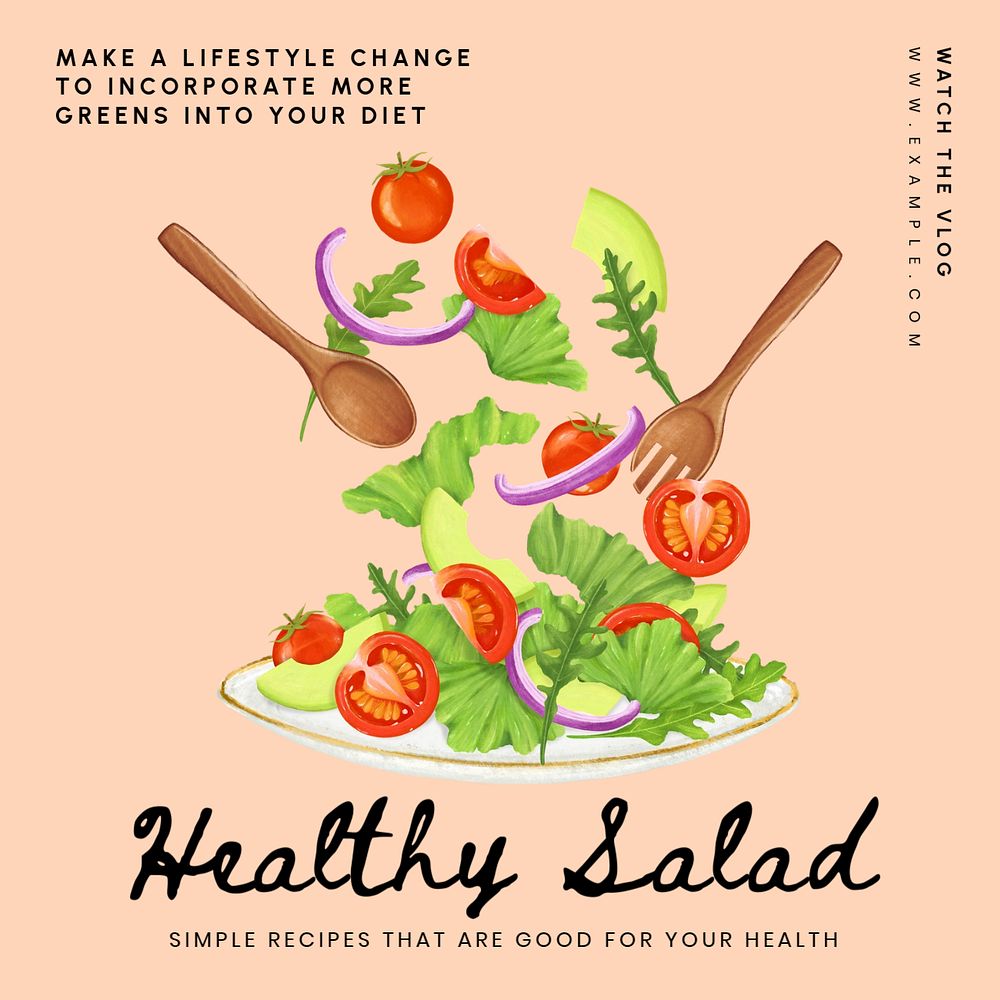 Healthy salad recipes Instagram post template, editable text