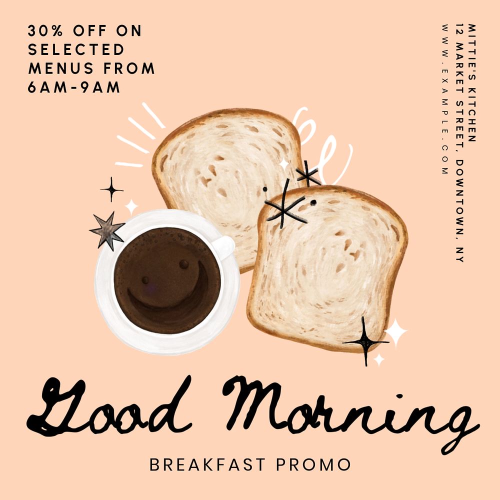 Good morning, breakfast Instagram post template, editable text