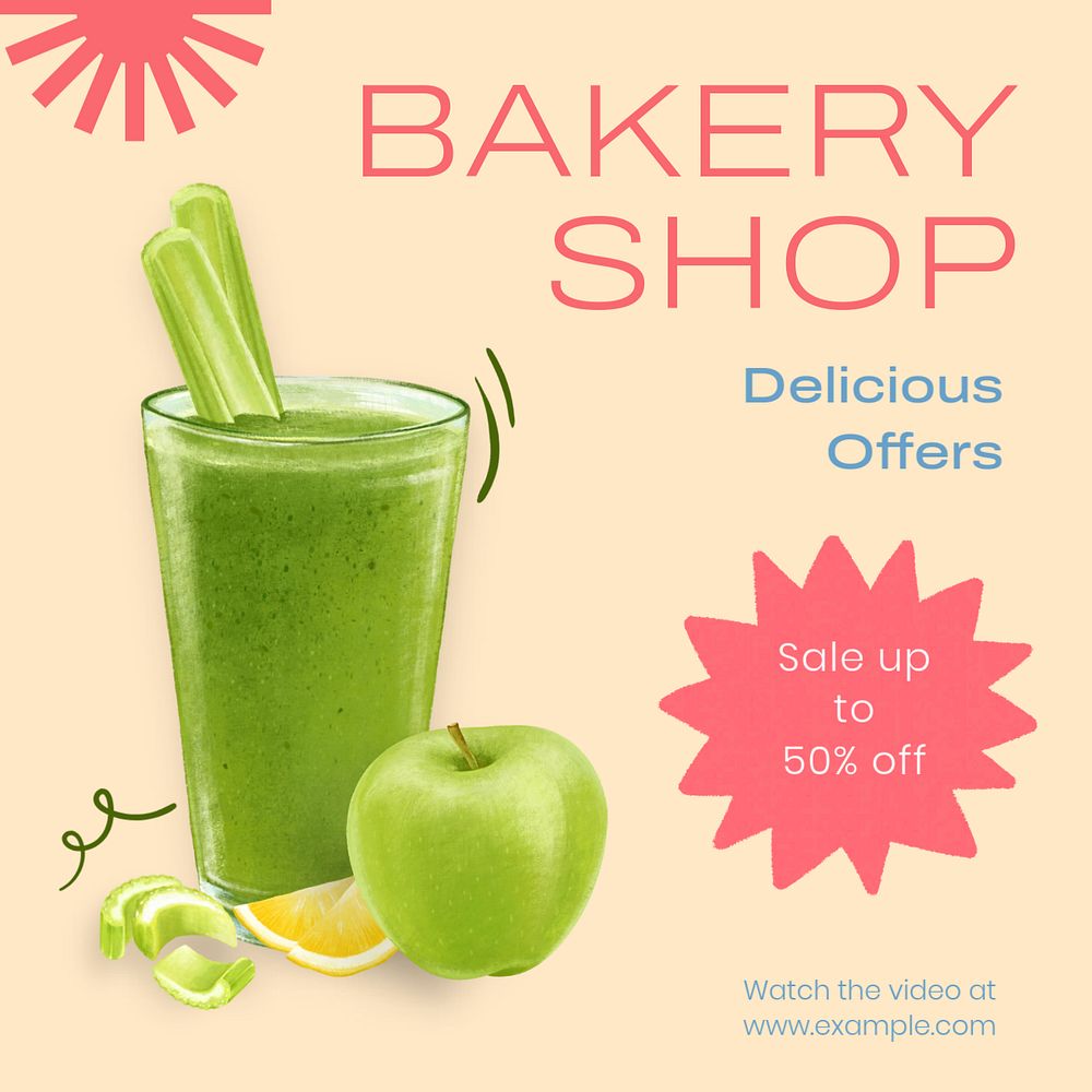 Bakery shop Instagram post template, editable text